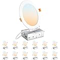 DLLT LED Recessed Ceiling Lights: 12 Pack 6 Inch 5CCT Ultra-Thin Lighting with Junction Box for Bedroom - 1200LM Brightness 12W Eqv 110W Dimmable Canless Wafer Downlight with ETL&FCC