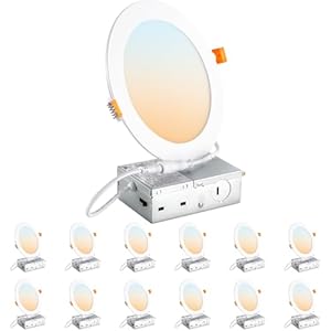 DLLT LED Recessed Ceiling Lights: 12 Pack 6 Inch 5CCT Ultra-Thin Lighting with Junction Box for Bedroom – 1200LM Brightness 12W Eqv 110W Dimmable Canless Wafer Downlight with ETL&FCC