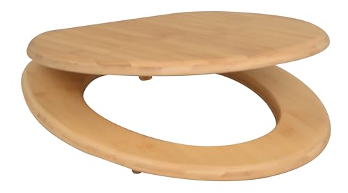 sanicomfort WC-Sitz Bambus mit Absenkautomatik | Toilettensitz aus Echtholz | Soft-Close | Antibakteriell, belastbar, oval, universell | Edelstahl-Scharniere – light