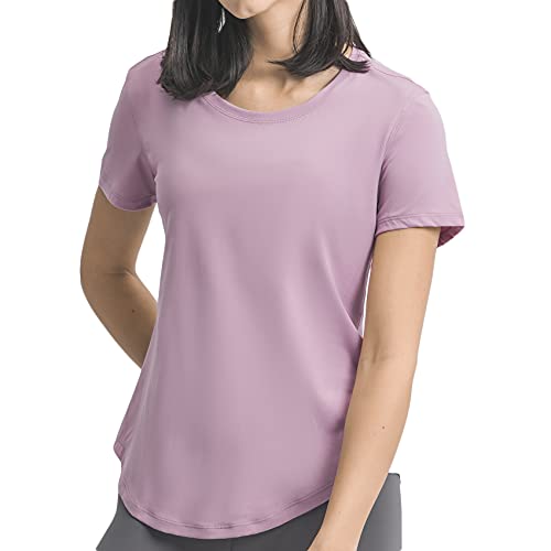 Lemedy Damen Workout T-Shirt Top Sport Activewear Atmungsaktiv Kurzarm Shirts - Pink - Klein Cover