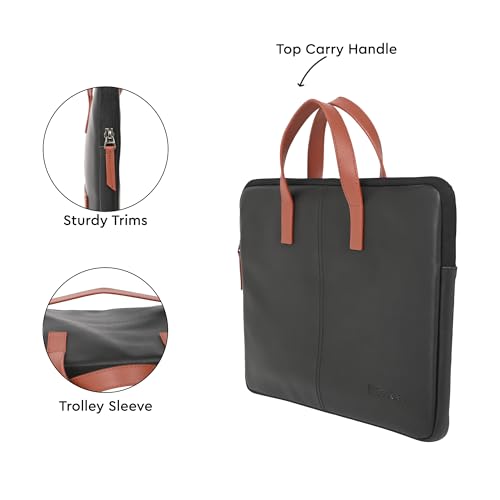 Image of BonKaso Slimline Laptop Sleeve for 14 Inch Laptop | PVC Foam Leather Water Resistant Padded Laptop Cover | Slim Lightweight Laptop Sleeve for Office Travel Men Women - Black