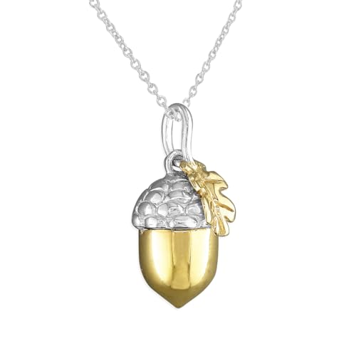 Solid 925 Sterling Silver 24k Gold Plated Lucky Acorn Pendant Necklace