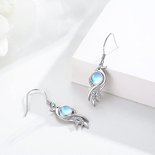 Phoenix Earrings Sterling Silver Dangle Earrings With 5Mm Moonstone Phoenix Jewelry Gifts For Girls Women Symbol Of Luck And Renewal Gifts For Her Women Teen Girls Easter Birthday Anniversary #TOP1