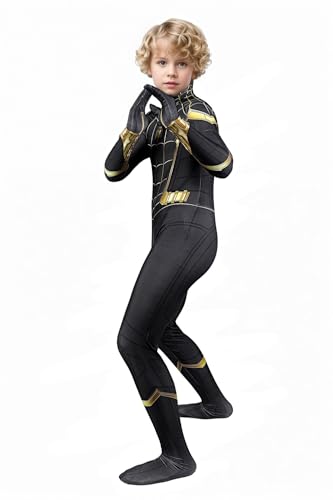 Insehwart Black and Gold Superhero Costume Halloween cosplay outfit onesie Birthday Party Jumpsuit One Piece Bodysuit