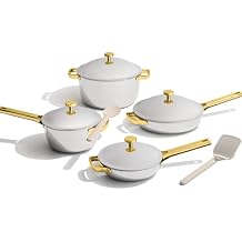 Our Place Titanium Pro Cookware Set | Standard & Mini Always Pans & Perfect Pots | Coating-Free Titanium Nonstick, Tri-Ply Stainless & Aluminum | Oven, Induction & All Cooktops up to 750F | Gold