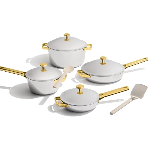 Our Place Titanium Pro Cookware Set | Standard & Mini Always Pans & Perfect Pots | Coating-Free Titanium Nonstick, Tri-Ply Stainless & Aluminum | Oven, Induction & All Cooktops up to 750&deg;F | Gold