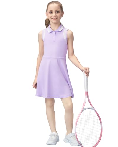 Gogokids Girls Tennis Dress Sleeveless Quick-Dry Kids Golf and Athletic Workout Outfit with Polo Collar for 6-14Y