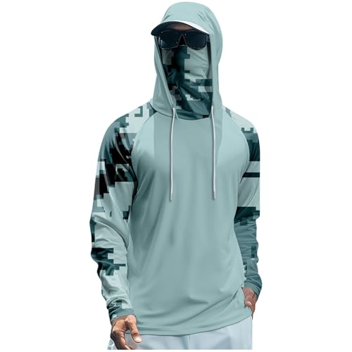 Men Camo Fishing Shirt Workout UPF 50 Hoodie Beach Casual Big and Tall Clothes Cooling Uv Long Sleeve Shirt