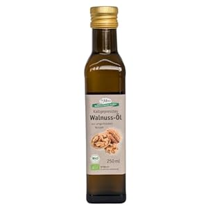 Bio Walnussöl - aus französischen Walnüssen, 250 ml • reich an Omega 3-Fettsäuren (10, 6% Alpha-Linolensäure) • aus ungerösteten Bio-Walnüssen, kaltgepresst • milder und nussiger Geschmack