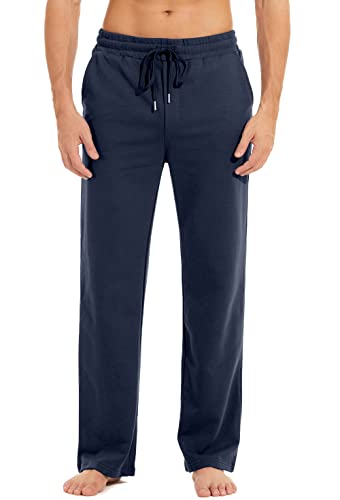 Boisouey Men's Cotton Yoga Sweatpants Athletic Lounge Pants Open Bottom Casual Jersey Pants For Men With Pockets Xs Navy Blue #TOP2