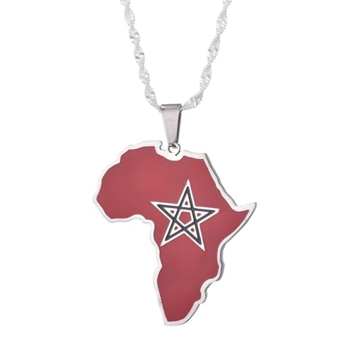 Carte Du Maroc, Afrique Colliers Pendentif - Drapeau Ethnique Goutte À Goutte D'Huile Hip Hop Cartes Charme Pendentif Collier, Pour Femmes Hommes Clavicule...