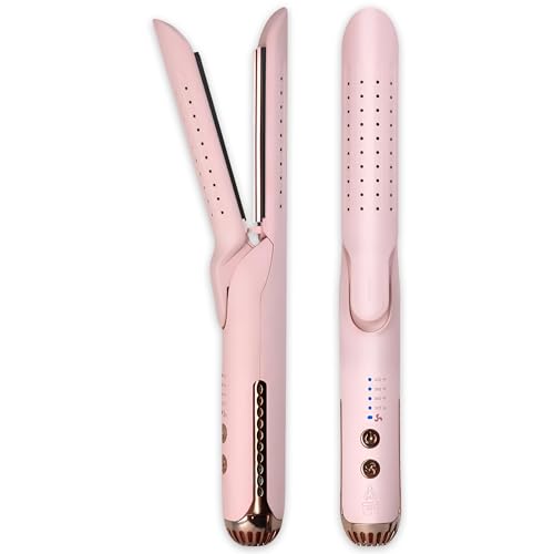 Karma Beauty Breeze Flat Iron Hair Straightener | Dual Hair Iron for Straightening & Curling for All Hair with 2 in 1 Gold Titanium Plate, Negative Ion and Far Infrared Technology Auto Shut-Off (Pink)