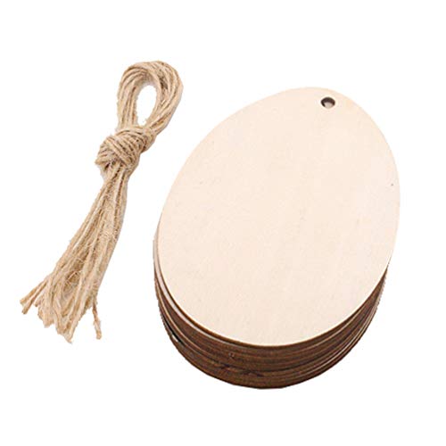 Amosfun 20Pcs Unfinished Wood Easter Ornament Easter Egg Cutouts Hang Tags Gift Tags Treats Tags With Strings For Diy Craft Decor #TOP2