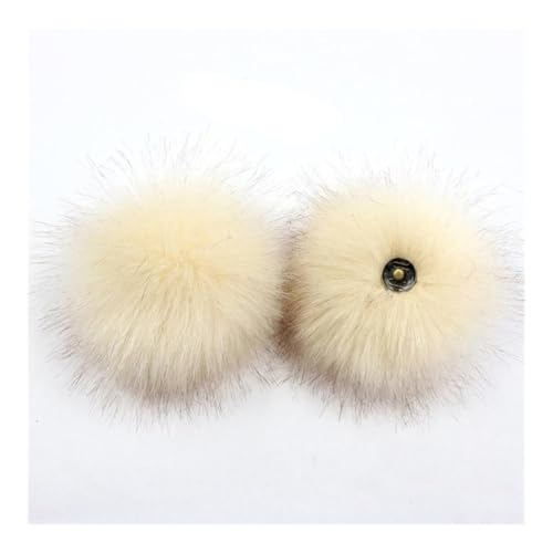 UYFRD - UYFRD Lot de 2 boutons à pompons en fausse fourrure duveteux de 12 cm avec bouton pression pour filles, bonnet, accessoire boule de cheveux (beige)