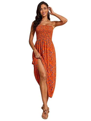 Image of Capuffy Women Strapless Boho Maxi Dress Sleeveless Tube A Line Summer Sundress with Pockets Flowy Swing Beach Dress 33