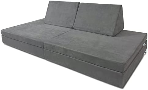 Mod Blox 6 Piece Soft Furniture Playset Modular Microsuede Foam Play Couch for Creative Kids (Dark Gray)