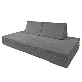 Mod Blox 6 Piece Soft Furniture Playset Modular Microsuede Foam Play Couch for Creative Kids (Dark G