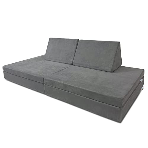 Image of Mod Blox 6 Piece Soft Furniture Playset Modular Microsuede Foam Play Couch for Creative Kids (Dark Gray)