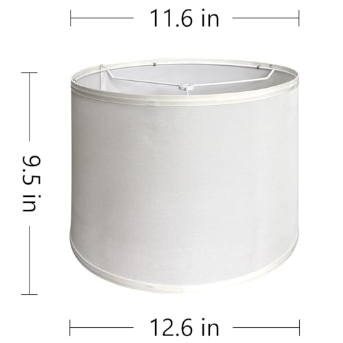 Product name:Lampshades Set of 2, 11.6\" Top x 12.6\" Bottom x 9.5\" High, Drum Lamp shades,Medium Lamp shade, Beige Lampshade Natural Linen Hand Crafted, see installation video here (White)