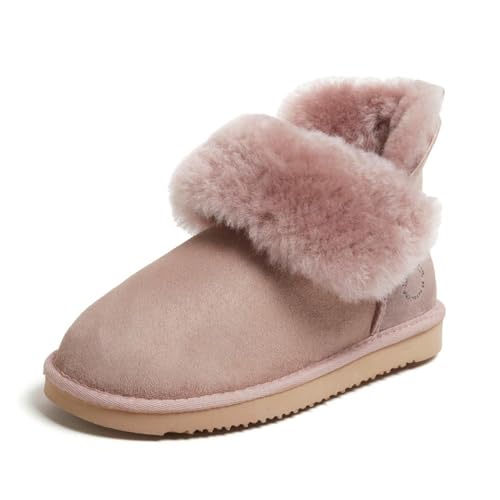 Dearfoams Women's Fireside Perth Genuine Shearling Indoor/Outdoor Water Resistant Foldover Boot
