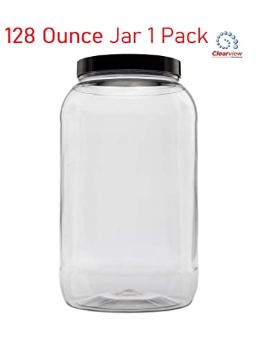 Clearview Containers | Airtight Pantry Containers For Arts & Crafts, Peanut Butter, Honey, Jams Flour, Sugar, Diy Slime, Coffee (128 Ounce Jar With Black Lid, 1 Pack) #TOP1