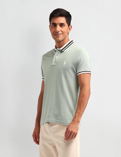 Image of U.S. Polo ASSN. Solid Slim Fit Polo T Shirts for Men - 100% Cotton, Half Sleeves Mens Tshirt