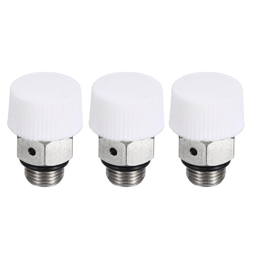 PATIKIL Válvulas manuales de purga de aire con rosca macho BSP de 1/8, paquete de 3, válvula de tapón de latón niquelado sin necesidad de llave, colores plateado y blanco