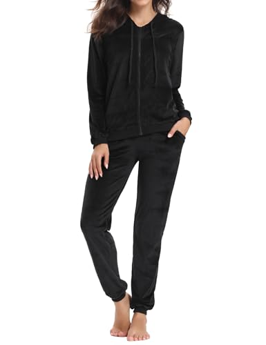Aottori Survêtement Femme Velours Ensembles Sportswear 2 Pièce Zippé à Capuche Ensemble de Sport Jogging Pantalon Décontracté Pyjama d'intérieur...
