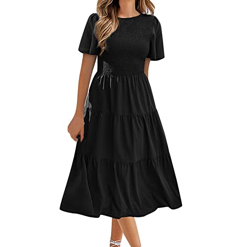 Robe d'été longue décontractée à taille élastique et volants fluides