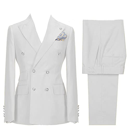 HZUOU Men's Suits Slim Fit 2 Pieces Double-Breasted Wide Peaked Lapel Wedding Groom Tuxedos Blazer Pant HZH01