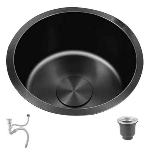 SXDMOUBK Fregadero Redondo de Acero Inoxidable con sifón para Lavar Verduras, pequeño, de un Solo Seno, para Cocina, Restaurante o Bar, bajo encimera, Mini, fácil de Limpiar (43 * 43 20 cm)
