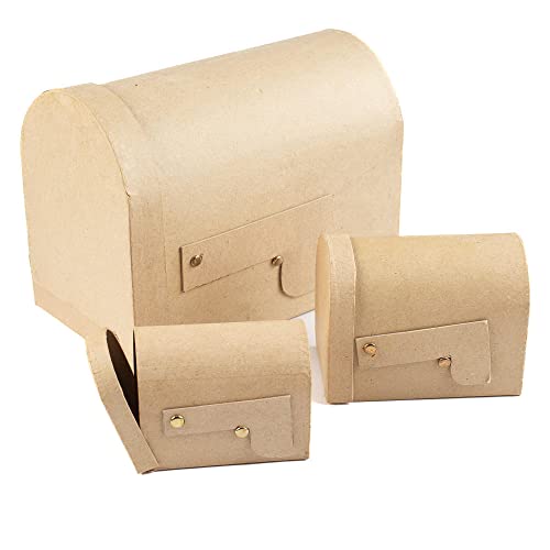 Factory Direct Craft Handcrafted Paper Mache Mailbox Shaped Box Set - 3 Premade Papier Mache Cardboard Nested Mailbox Boxes (1 of Each Size Box) - Ready to Paint and Decorate Craft Project