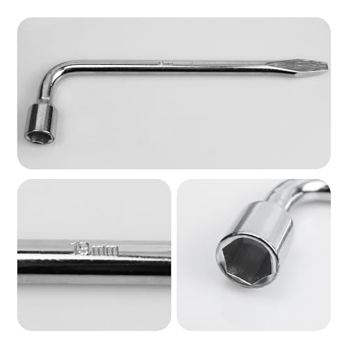 Image of 19mm Car Spare Tire Lug Wrench, Heavy Duty L-Type Tire Steel Tool with Slotted Hex End for Spare Tire Replacement, Car Repair, Maintenance