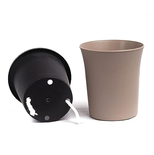 Image of Oslo Self Watering Pots | Planters for Your Home Living Room Office Decor, Round Plastic 4.3 Inch Set of 3 (Mocca) (Brown)