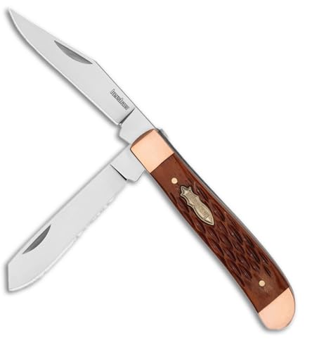 Kershaw Gadsden Trapper Slip Joint Pocket Knife – 2-Blade D2 Steel (Clip Point, Spey), Brown Jigged Bone Handle with Copper Bolsters – Classic Manual EDC Knife