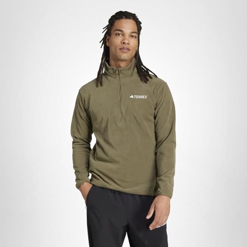 adidas Men's Terrex Multi Essentials Half-Zip Fleece Hiking Jacket, Olive Strata, Small