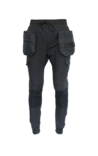 Image of Slim Fit Stretch Work Trouser | Durable Flexible Jogger Style Work Trouser with Knee Pad Pockets | Optional Holster Pockets | Elasticated Waist & Ribbed Ankle (UK, Alpha, M, Slim, Regular, Black)