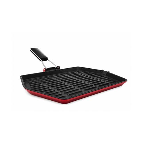 BRANDANI bistecchiera rettangolare in ghisa rossa con manico richiudibile 35 x 28 cm