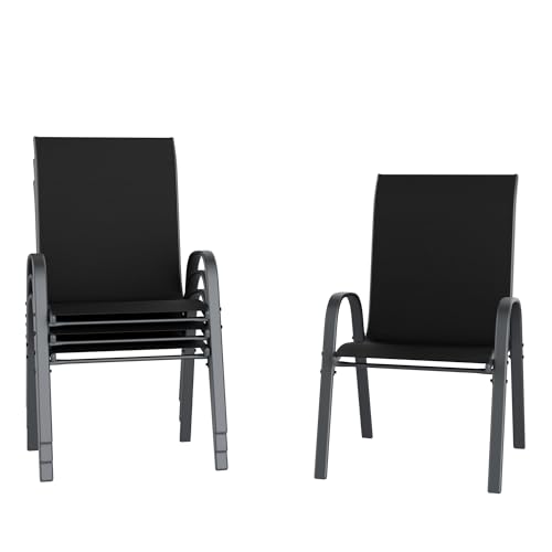 Amopatio Patio Dining Chairs Set of 4, Upgraded Stackable Outdoor Chairs with Wider Seat, All Weather Breathable Garden Furniture for Backyard, Black