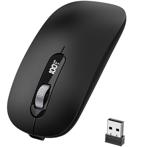 ASLDPUO Wireless Bluetooth Mouse, Bluetooth 5.0/4.0 & 2.4G Tri-Mode, Type-C Rechargeable with LED Screen Display, Ergonomic Silent Click for Laptop/PC/Tablet/MacBook, Multi-Device & Office Use