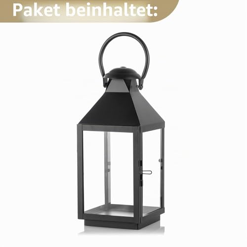 NUPTIO Grablaterne Friedhof Wetterfest Grabschmuck: 28cm Schwarz Outdoor Laternen für Draußen Metall Laternen Indoor Garten Kerzen Urnengrab Grab Großer Grablampe Weihnachtstag Im Vintage Halloween