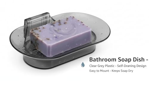 Image of Kroywen Light Luxury Wall Mounted Storage Transparent Soap Box for Bathroom and Household Use, No Punching, Drainage, Thick Soap Box (Black Havy Soap Dish)