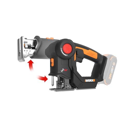 WORX Serra e quebra-cabeça alternativos sem fio, serra 2 em 1 de 20 V, comprimento de traço, funções 2 em 1, 4 lâminas para diferentes materiais, design compacto e leve, apenas ferramenta, PowerShare