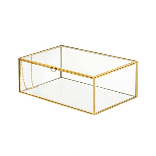 Whslilr 10.8” Glass Jewelry Box Gold Card Box With Hinged Lid, Gold Keepsake Box For Storage Wedding Card, Trinkets, Photo And More, Cute Glass Box For Women And Girl,Vintage #TOP6