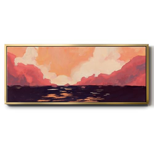 Renditions Gallery Floater Framed Canvas Home Decor Pink Rock Opaque Technique Landscape Painting for Bedroom Office Kitchen - 8"X20" GOLD Frame GAL034