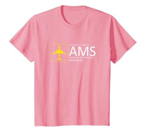 Amsterdam Airport Schiphol International Airport Tee T-Shirt, Youth, Pink, Medium