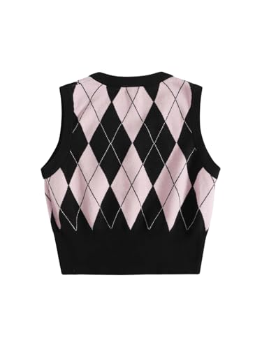 Image of SweatyRocks Women's Geometric Pattern Sweater Vest V Neck Sleeveless Preppy Style Crop Tank Top