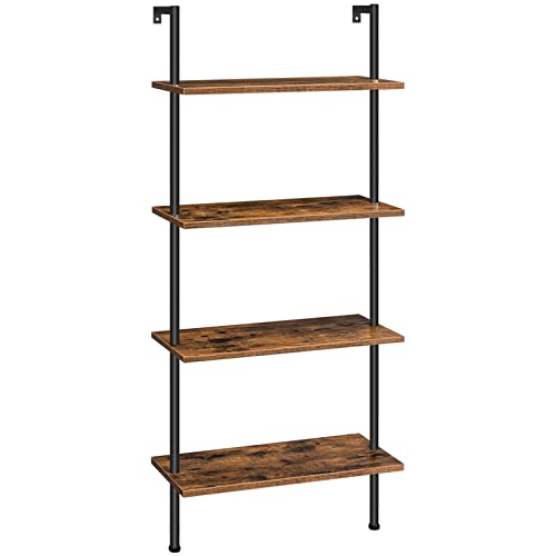 Hoobro Diy Ladder Shelf, 4-Tier Wall Mounted Bookshelf, Office Vertical Bookcase, Wooden Storage Shelves For Home Office, Bedroom, Rustic Brown And Black Bf43Cj01 #TOP16