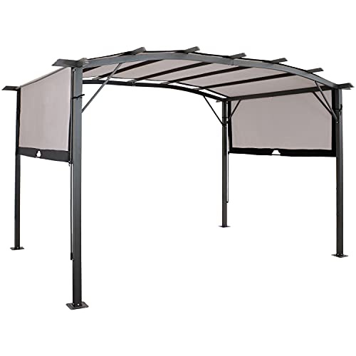 Sunnydaze 9' x 12' Outdoor Pergola with Retractable Canopy - Outdoor Patio Pergola with Retractable Sun Shade Cover for Deck - Gray