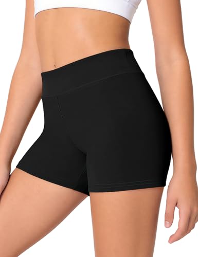 JOCMIC Girls Athletic Shorts Kids Dance High Waisted Yoga Short for Bike Gym Volleyball Running Black 11-12 Years